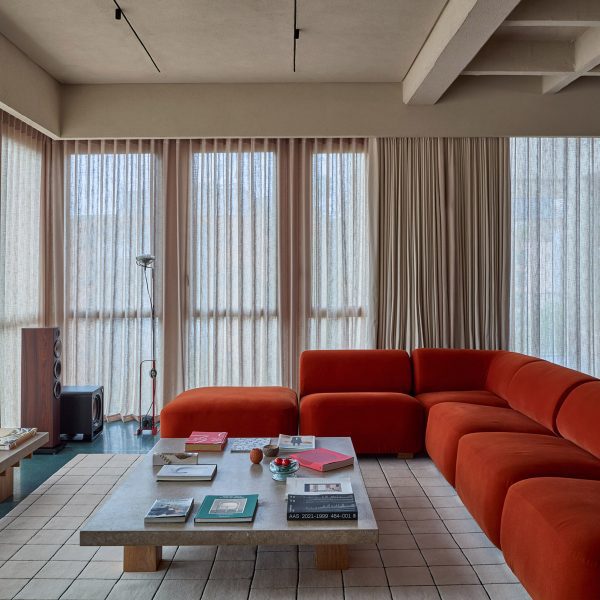 Orange velvet couch