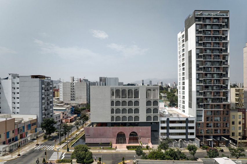 Convent made out of pink and grey concrete