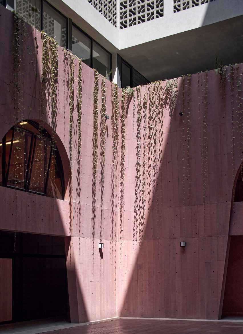 Convent made out of pink and grey concrete