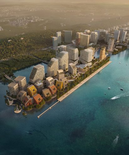 View over new coastal development by Snøhetta