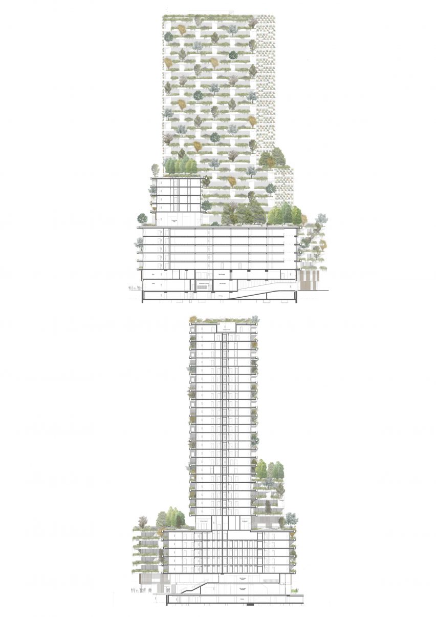 Section of Wonderwoods Vertical Forest by Stefano Boeri Architetti