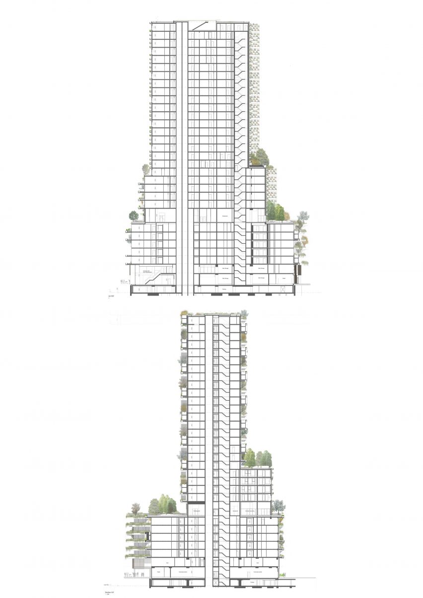 Section of Wonderwoods Vertical Forest by Stefano Boeri Architetti