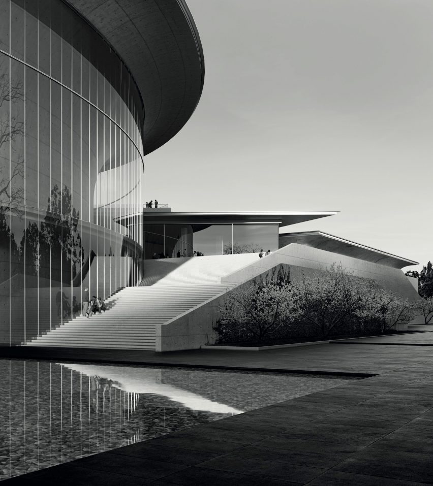 Large museum building with ramp