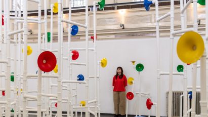 Woman at Utooto exhibition