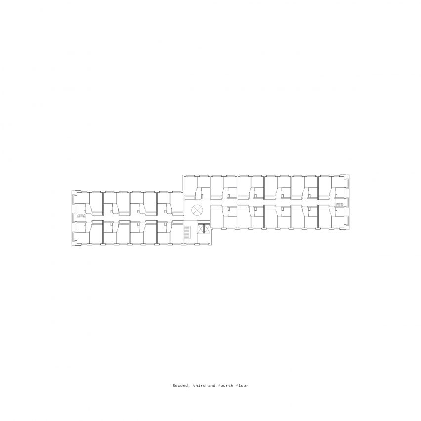 Second, third and fourth floor plan of Volante social housing by Monadnock Architects