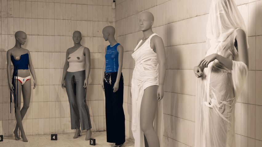 Mannequins with stained items of clothing