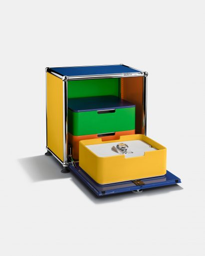 Colourful timepiece chest with watch