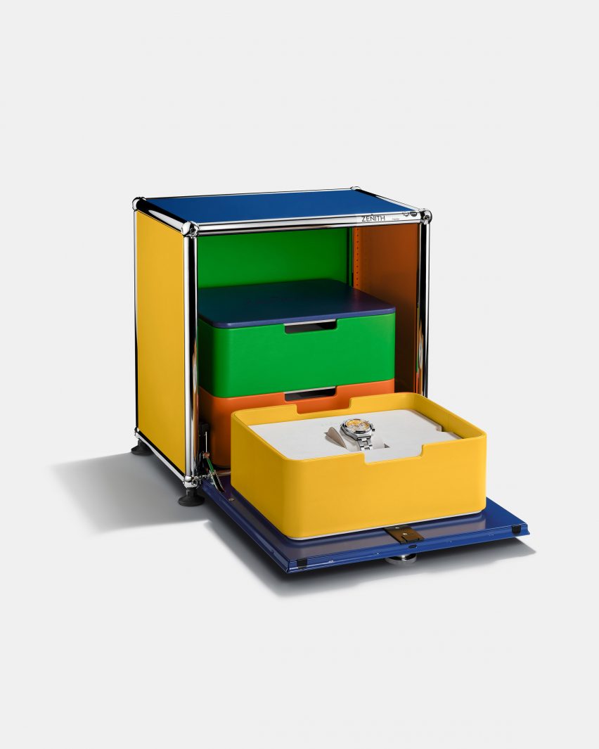 Colourful timepiece chest with watch