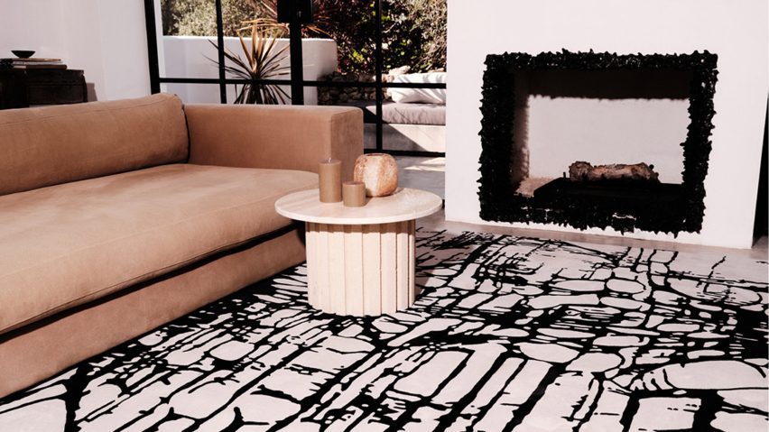 Photo of living room with patterned rug