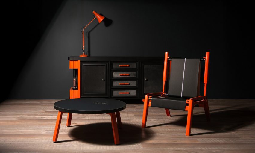 Collection of black and orange furniture