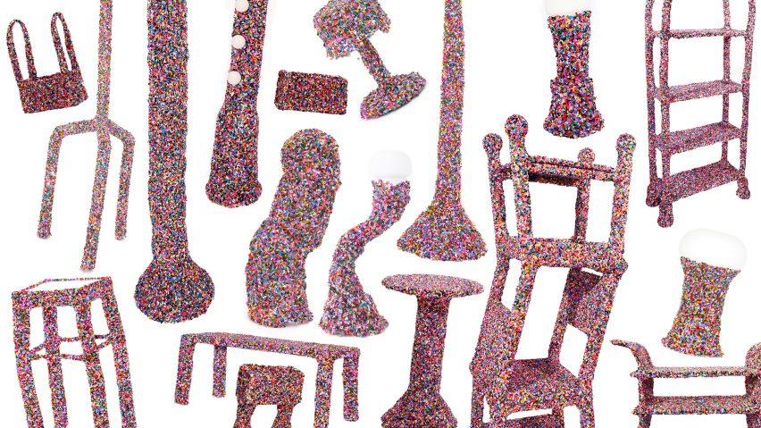 Graphic with colourful furniture and design objects