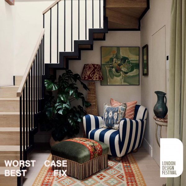 Photo of stairwell with furniture underneath