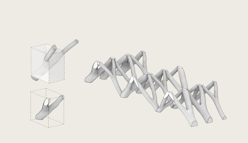 Diagram of tree forks filling a cell so they can be joined together in a load-bearing structure