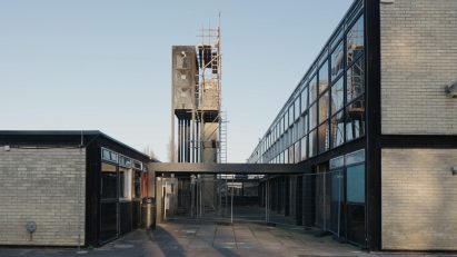 Free-standing water tower at Smithdon High School