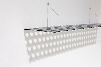 Brutalist-style, wall-mounted shelf