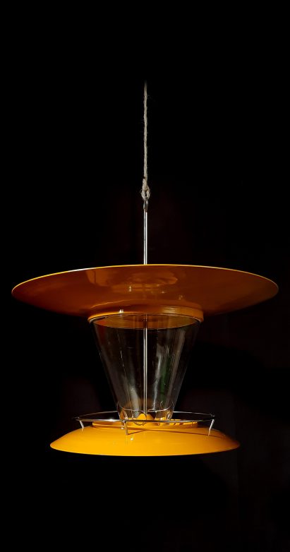 Yellow lantern-like birdhouse by Renzo Piano