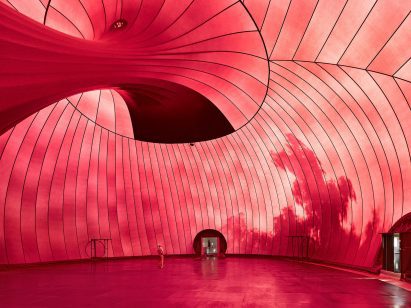 Ark Nova inflatable concert hall in Lucerne by Anish Kapoor and Arata Isozaki