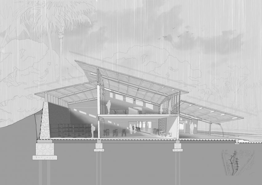 a visualisation of a building in tones of grey and white