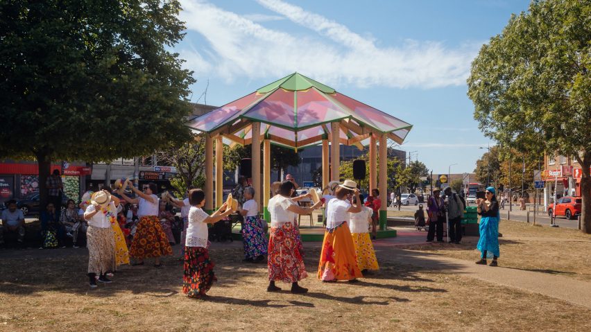 What Goes Around modern bandstand on Mitcham Fair Green by Charles Holland Architects and RASKL