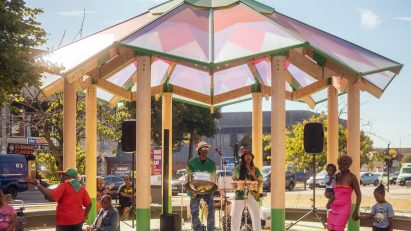 What Goes Around modern bandstand on Mitcham Fair Green by Charles Holland Architects and RASKL