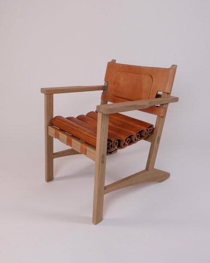 a photograph of a chair in tones of brown