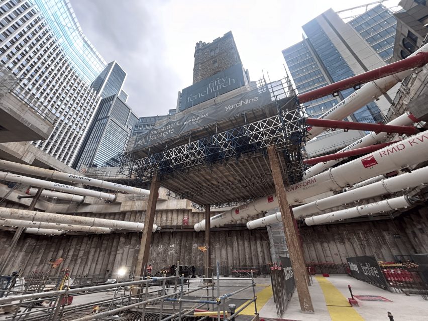 Excavation for 50 Fenchurch Street around medieval London church tower