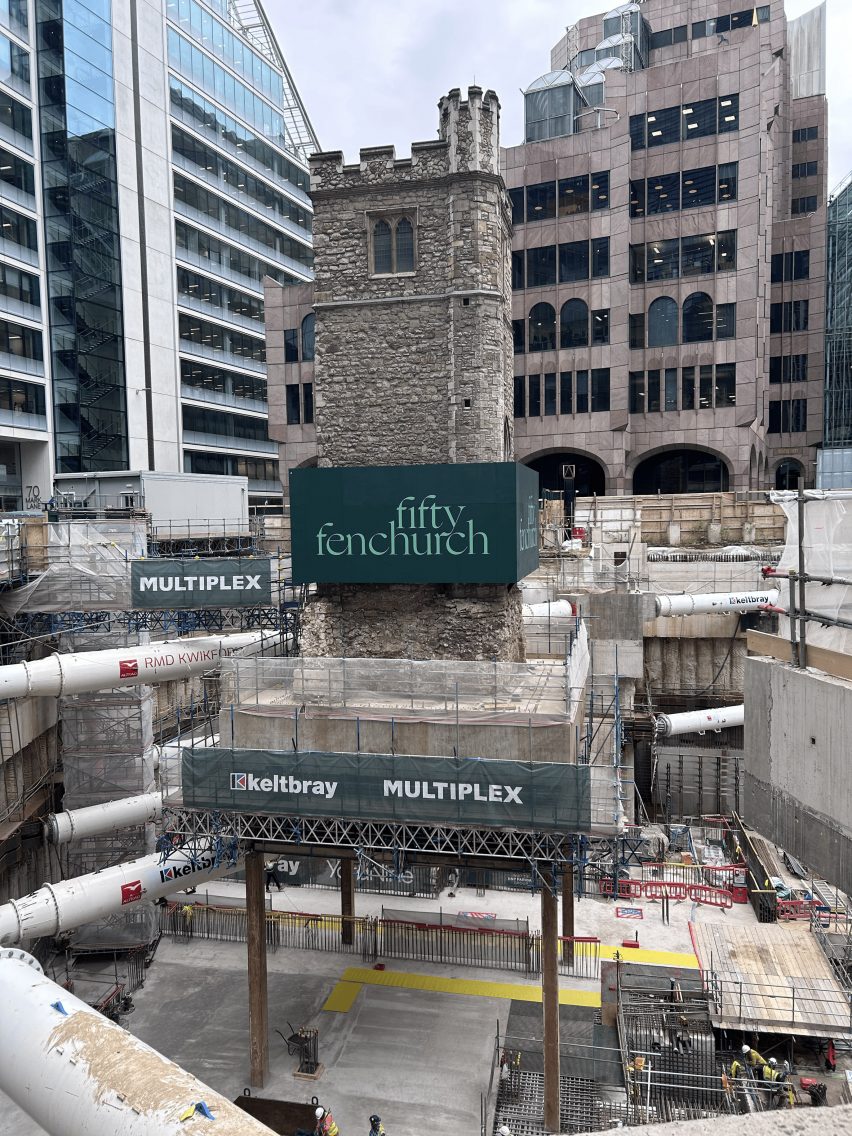Excavation for London skyscraper around medieval church tower
