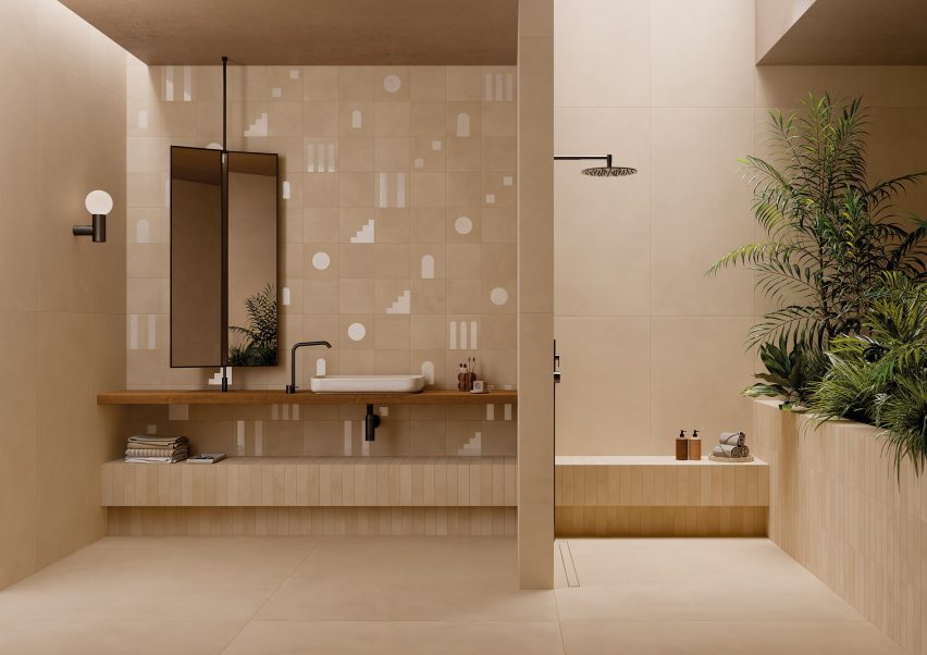 Patterned tiles in a bathroom