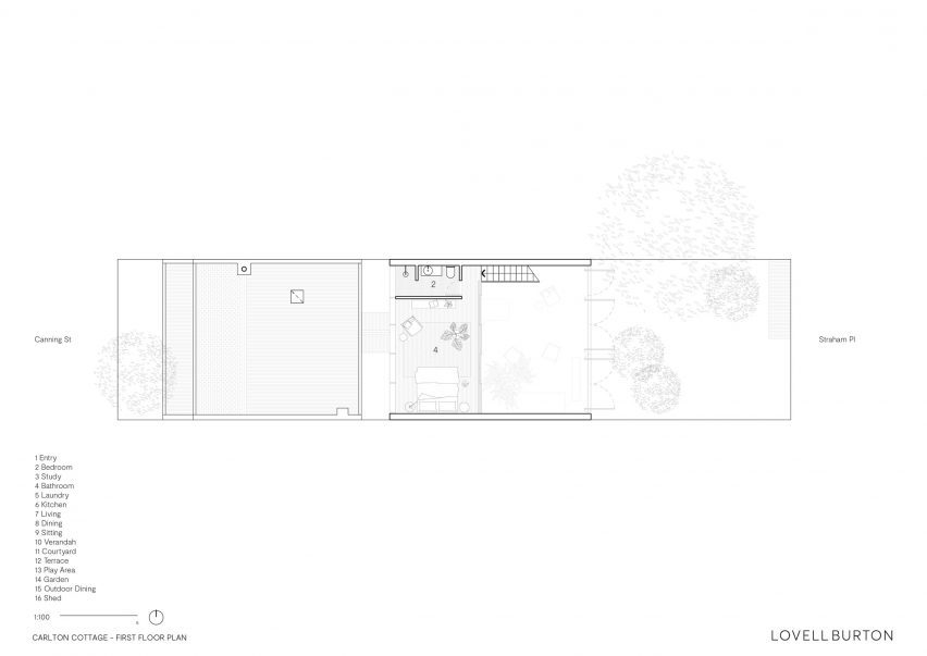 First floor plan of a cottage extension in Australia by Lovell Burton