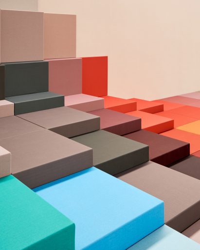 Close-up of colourful stepped seating