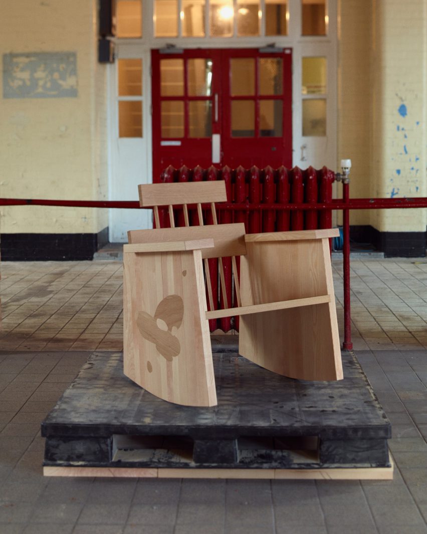 Lewis Kemmenoe rocking chair from Max Radford Gallery x Ercol's Grain Pile exhibition at London Design Festival 2025