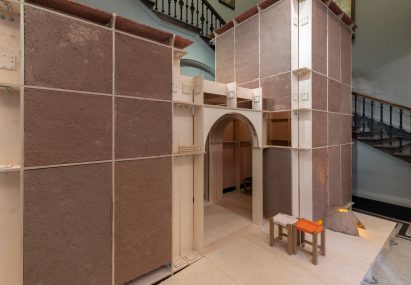 Mud and wood walls at V&A pavilion
