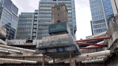 Medieval church lifted above 50 Fenchurch Street site London