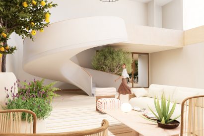 a visualisation of a building in tones of white