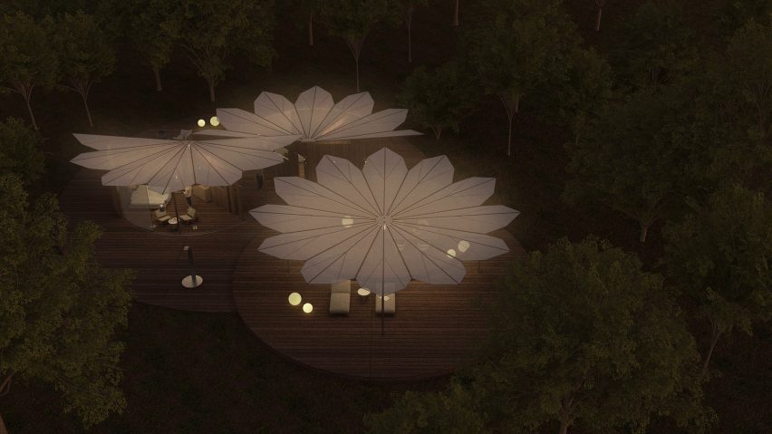 a visualisation of buildings from above with white roofs