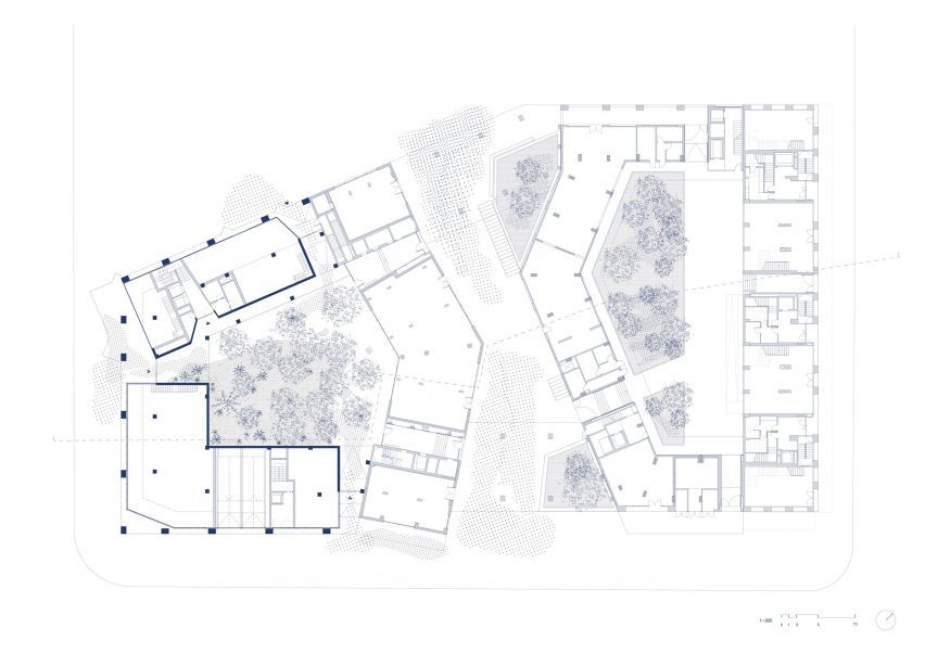 Ground floor plan of La Comunidad Habitacional in Barcelona by Cierto Estudio