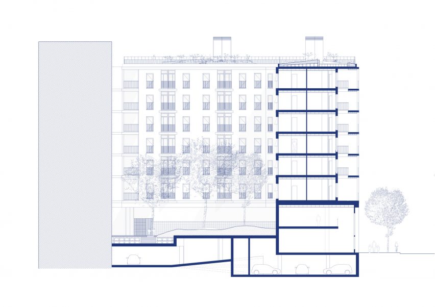 Section of La Comunidad Habitacional in Barcelona by Cierto Estudio