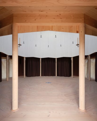 Interior view of timber hall by Julius Nielsen