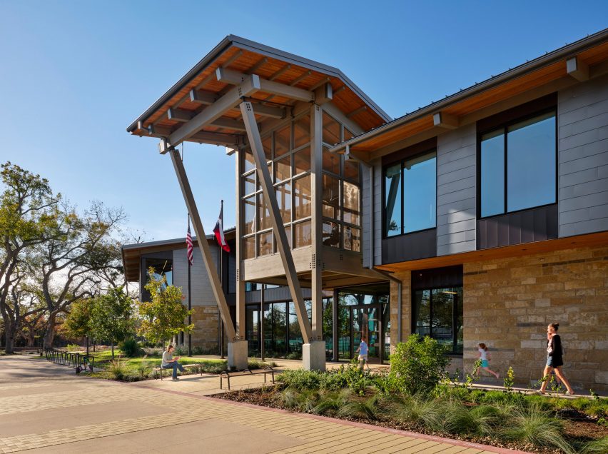 Lake Flato Texas Library with porch-theme
