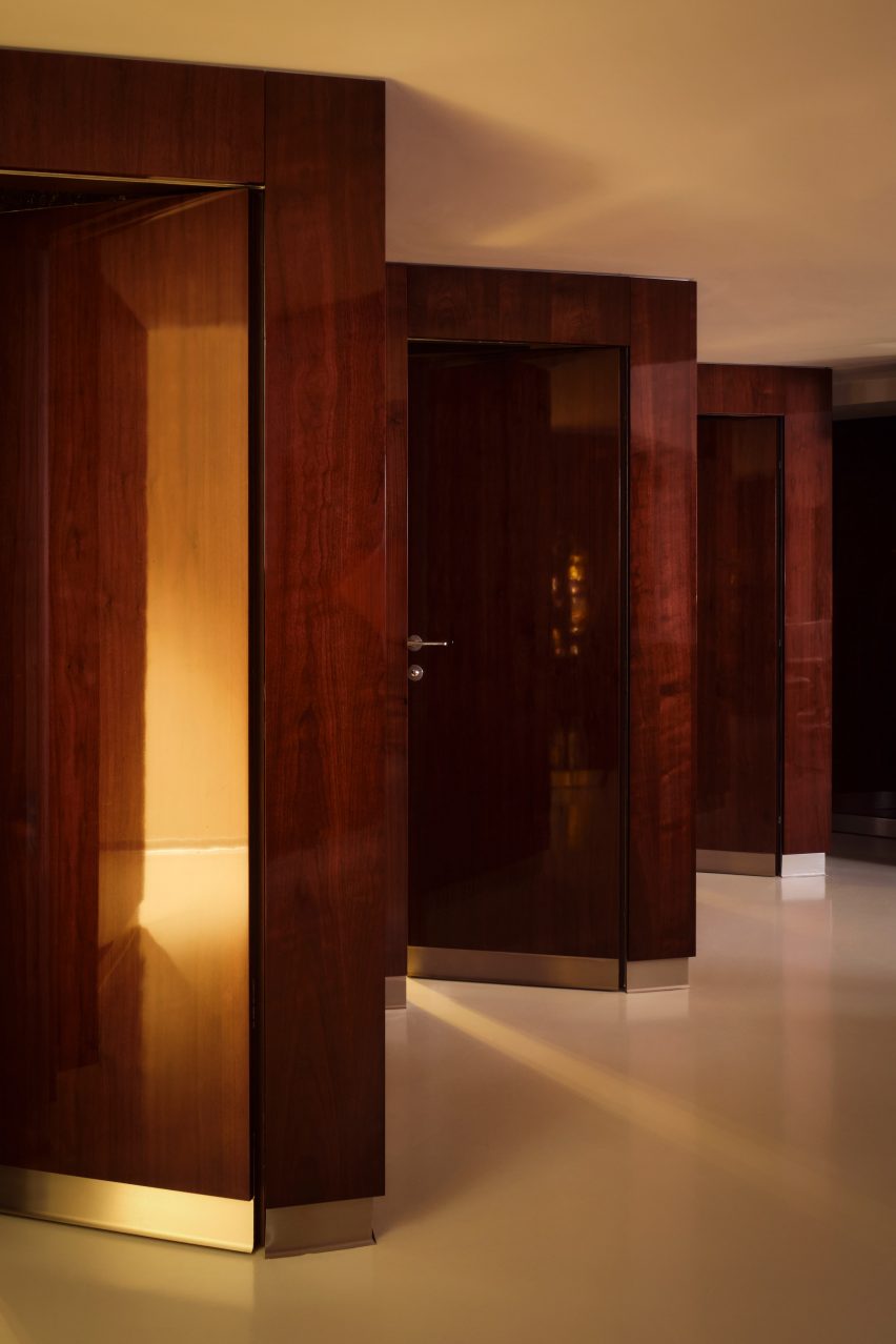 Glossy walnut wood doors