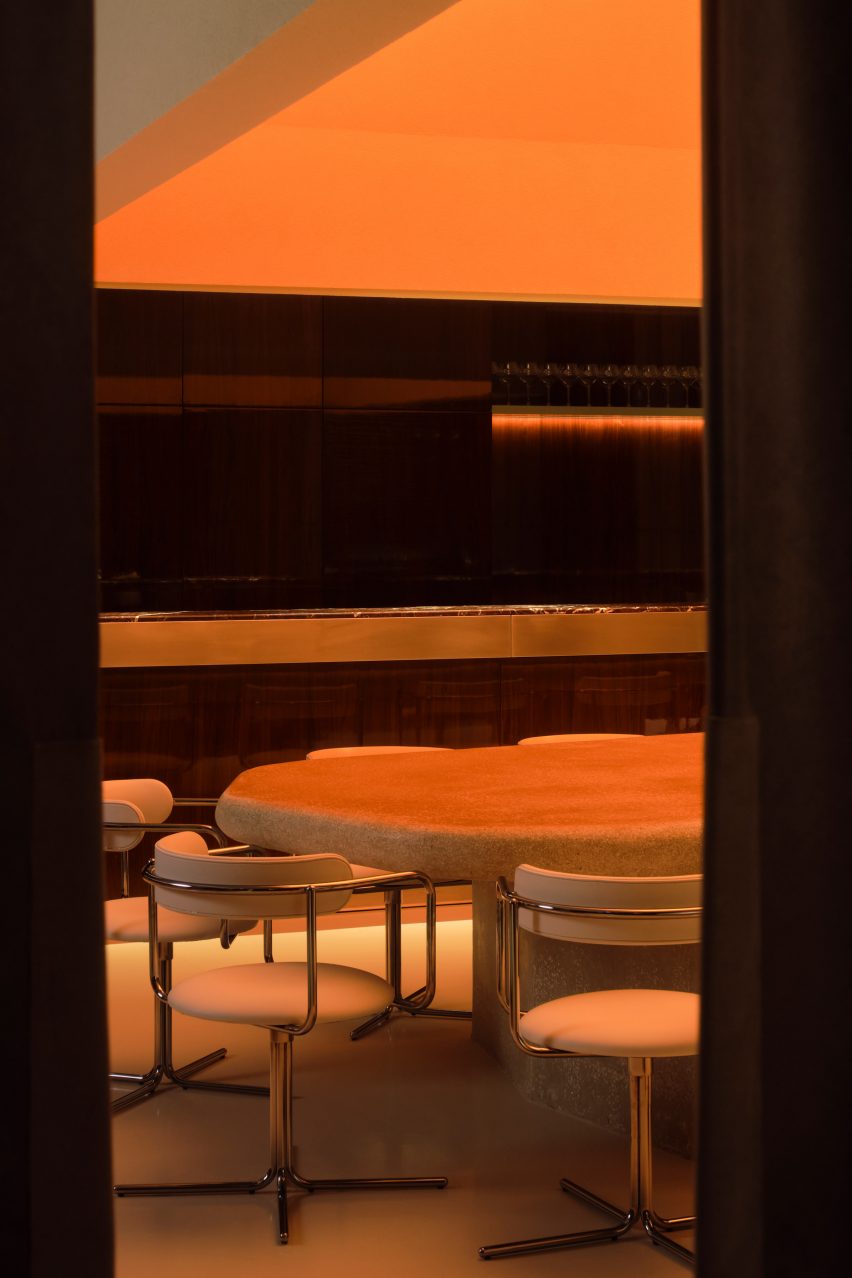 Warm orange ambient lighting in restaurant