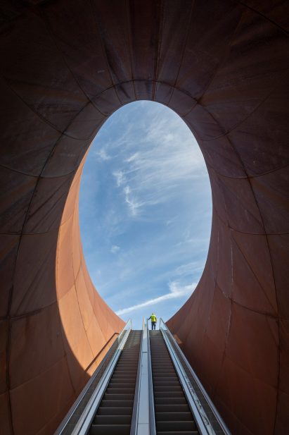 Weathered-steel entrance of Monte Sant'Angelo Subway Station by Anish Kapoor