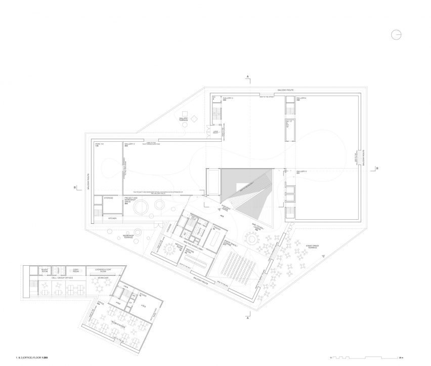 Office floor plan of the Museum of Architecture and Design Helsinki by JKMM Architects