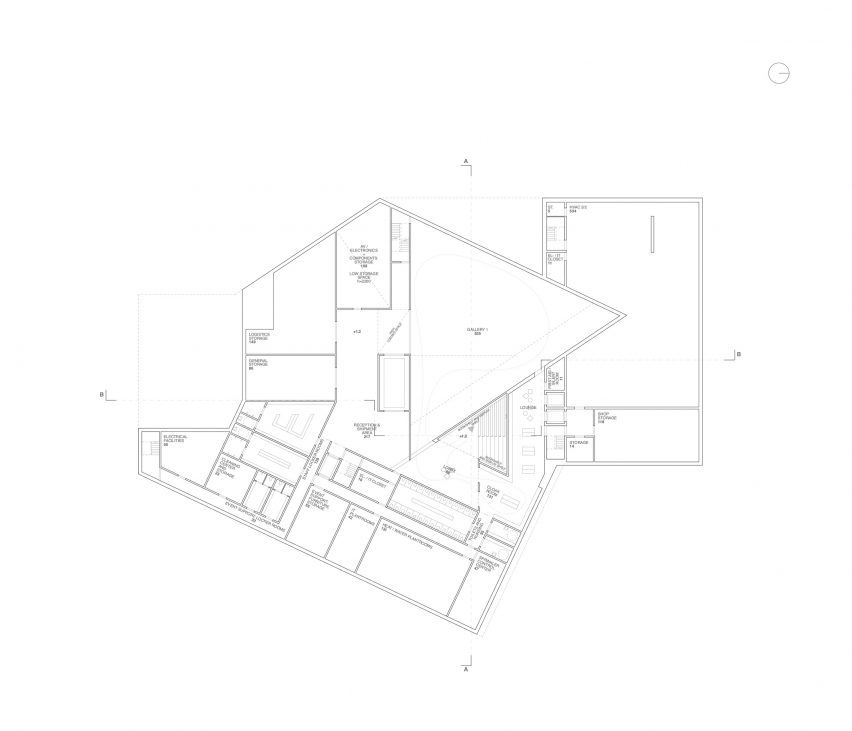 Upper floor plan of the Museum of Architecture and Design Helsinki by JKMM Architects