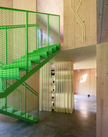 Green staircase in CLT House