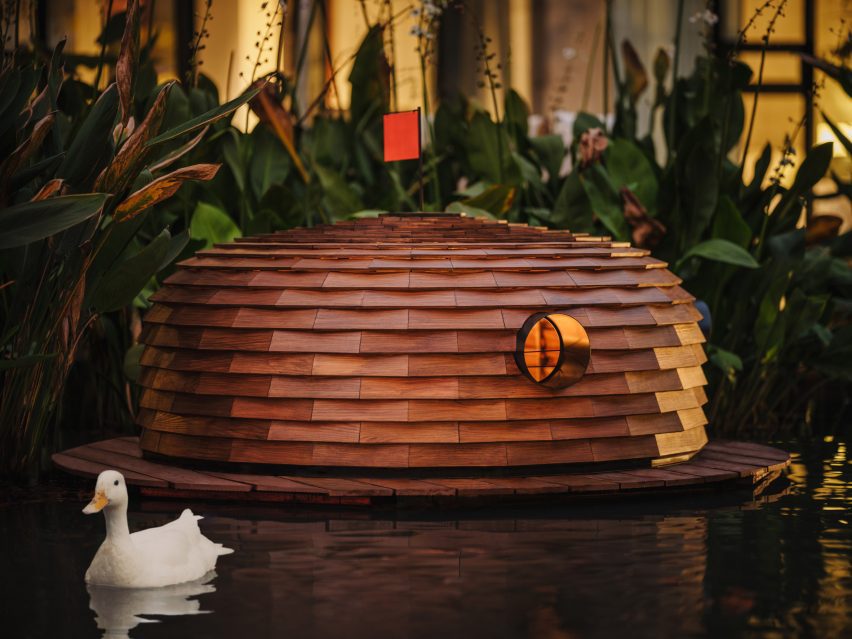 Illuminated wooden duck nest Taiwan