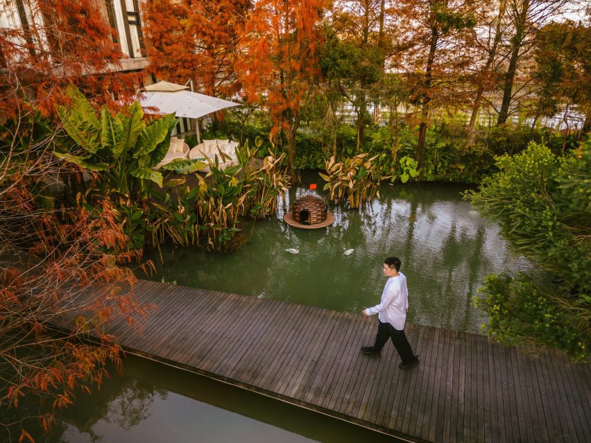 Pond walkway at Swiio Villa Yilan hotel Taiwan