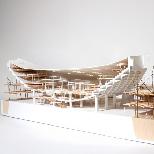 Model of Ethan Akiyama Poh's reimagined gymnasium in Japan by Kenzo Tange