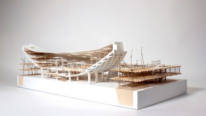 Model of Ethan Akiyama Poh's reimagined gymnasium in Japan by Kenzo Tange
