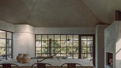 Concrete kitchen with skylight
